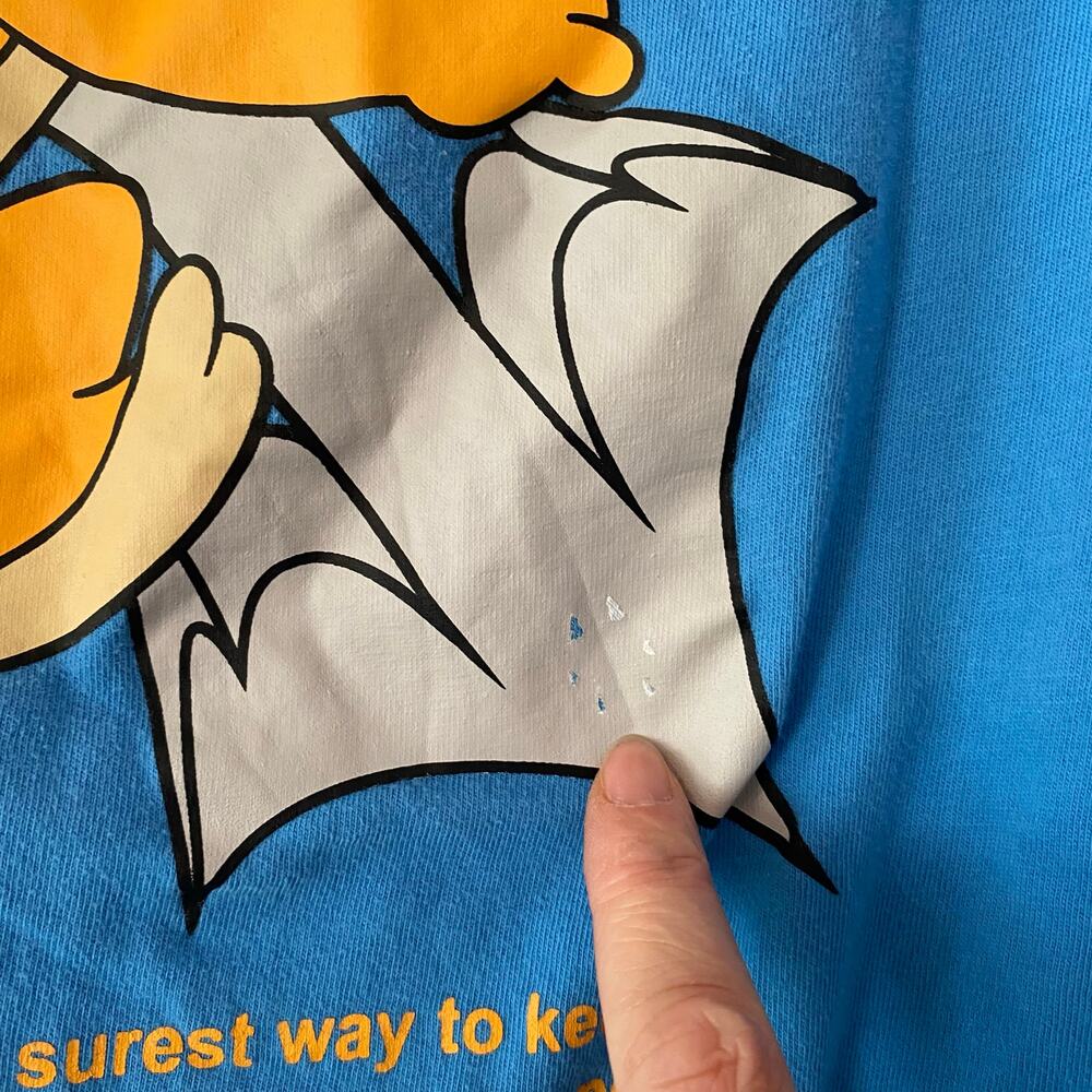 "Main Label" Off-White Blue Move Faster! Tom Jerry Short Sleeve Tee Men Large - Picture 12 of 12